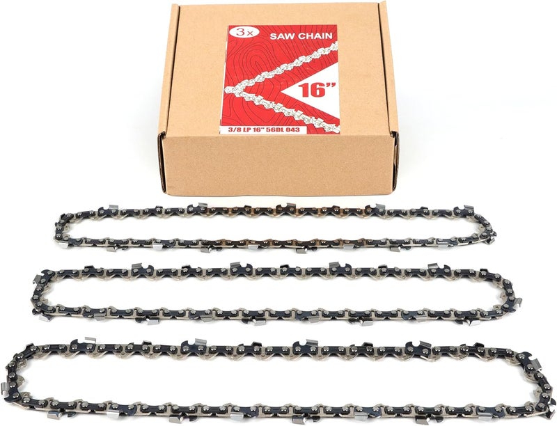 PETOX 3-Pack 16 Inch Chainsaw Chain 56 Drive Links, 3/8" Pitch, 0.043" Gauge, Fit for Craftsman, Ego, Echo, Greenworks, Poulan, Dewalt, Husqvarna Chainsaws and More - Image 1